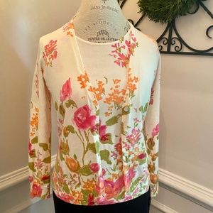Talbots Petite Women's Twin Sweater Set Size PS Tank & Cardigan Floral NWT